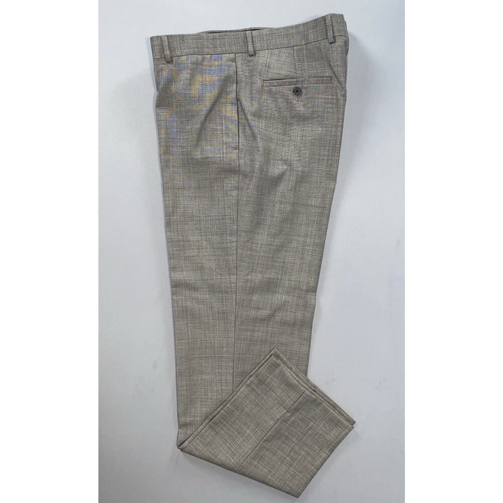 Egara Flat Front 100% Wool Dress Pants, Slacks. Platinum Gray Sharkskin, 36X32.
